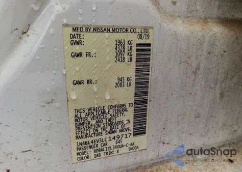 2020 Nissan Altima Sl из США, поврежденный, VIN 1N4BL4EV3LC149717